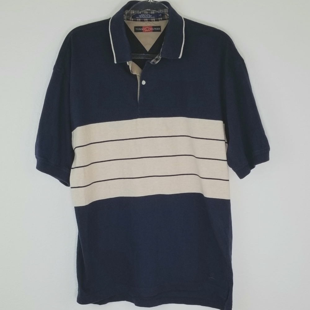 TOMMY HILFIGER Blue & Tan Short-Sleeve Shirt, L